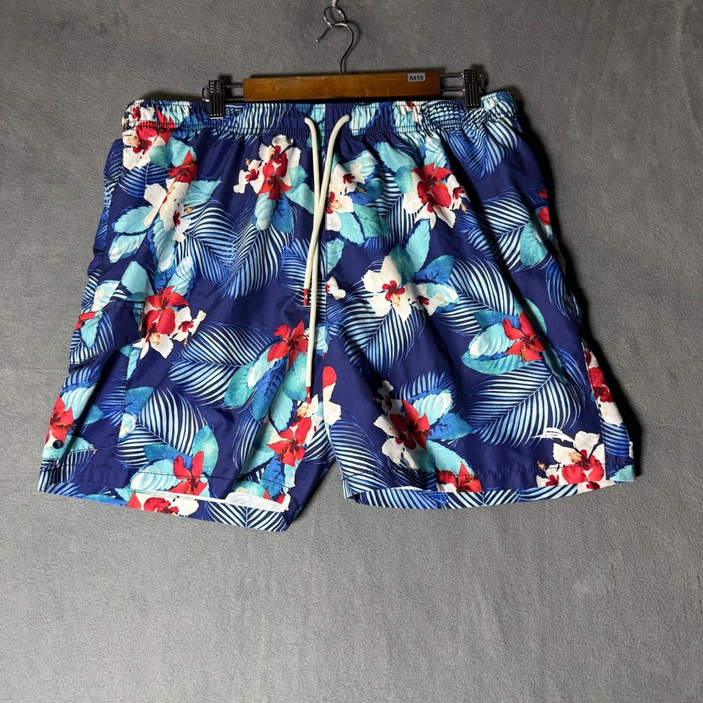 Tommy Bahama Mens XL Blue Tropical Hibiscus Floral Mesh Lined Swim Trunks Shorts